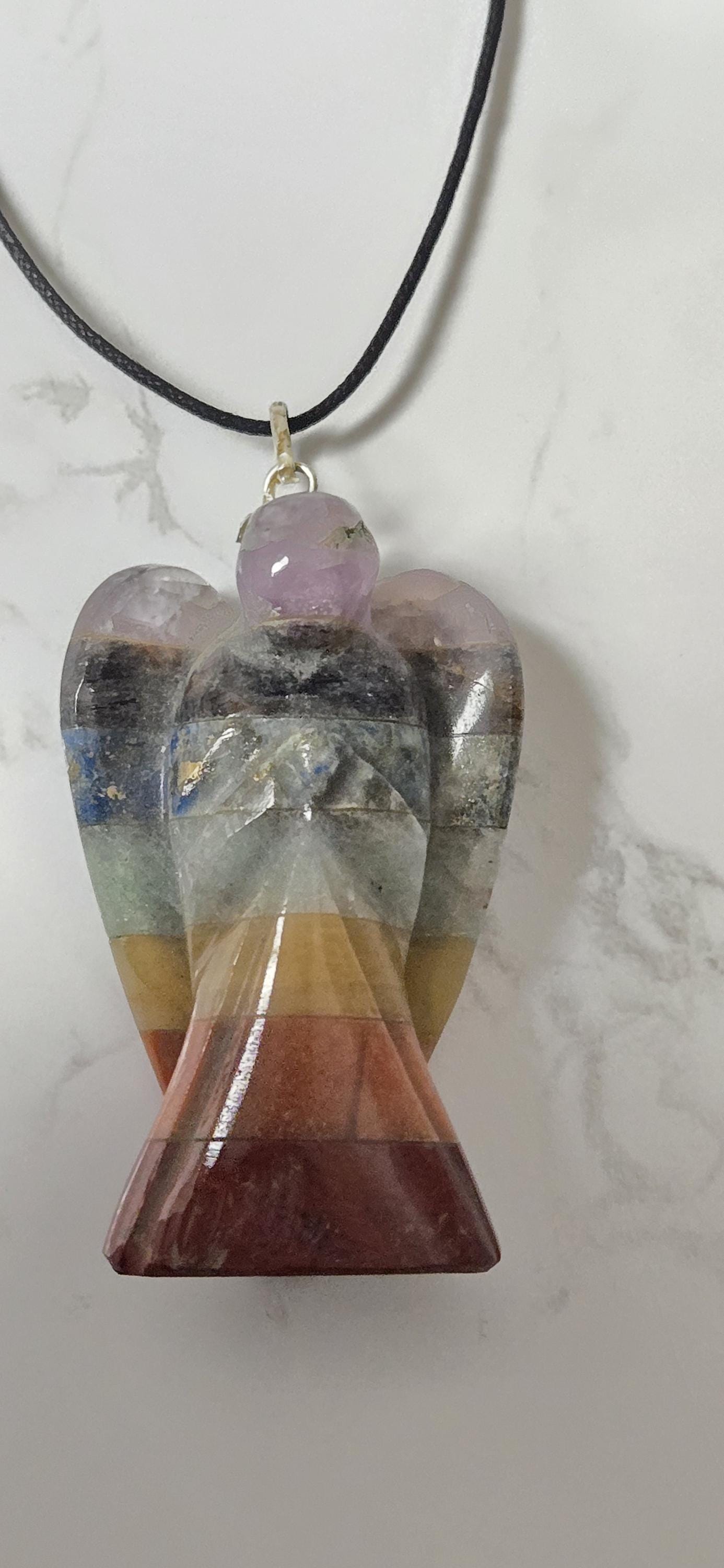 1 pendant - Seven Chakra Angel Pendant | Gemstone Angel Charm | Amethyst Lapis Aventurine gemstone angel | Spiritual Jewelry PM224B