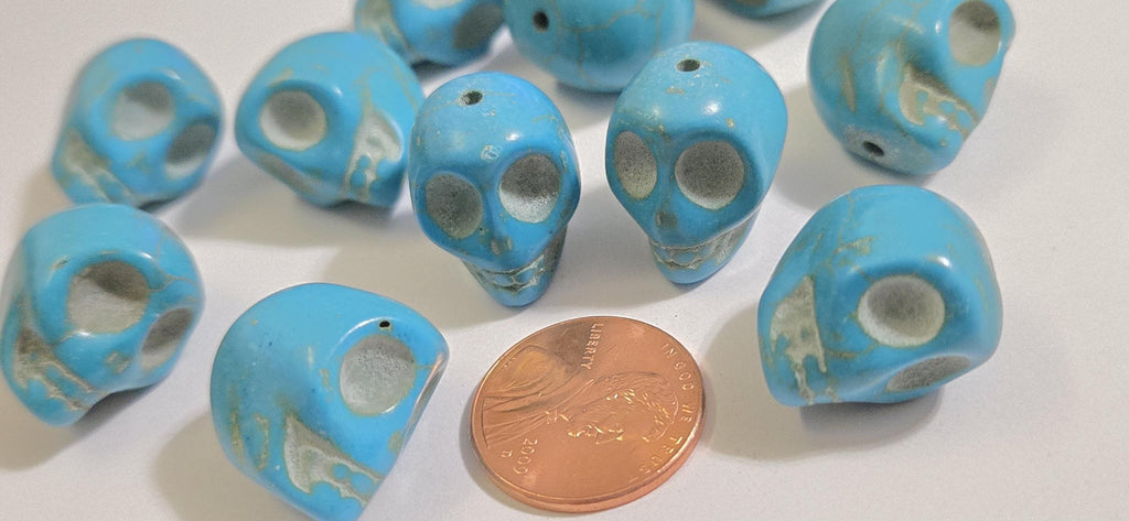 Medium bold size Blue Howlite turquoise skull beads 14 mm x 18 mm - 10 beads - GM412B
