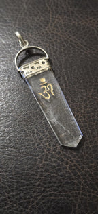 1 pendant - Clear Quartz Om symbol Point Pendant | Golden Om Symbol gemstone Pendant | Spiritual Meditation Jewelry- PM333B