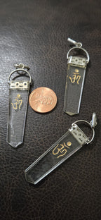 1 pendant - Clear Quartz Om symbol Point Pendant | Golden Om Symbol gemstone Pendant | Spiritual Meditation Jewelry- PM333B