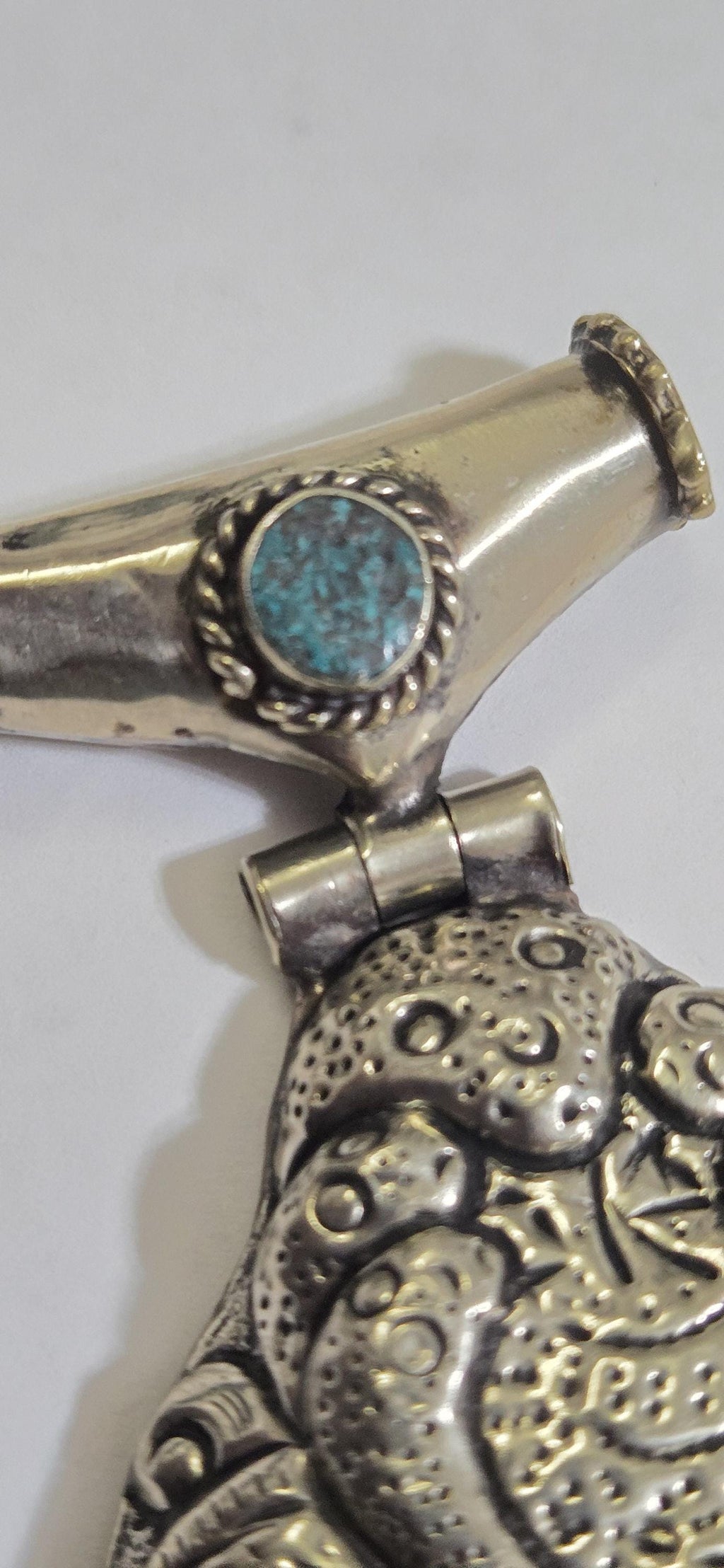 OOAK Large Tibetan Silver finish repousse five hooded naga Snake coiled pendant with lapis coral inlay and reverse lotus repousse - PM335C