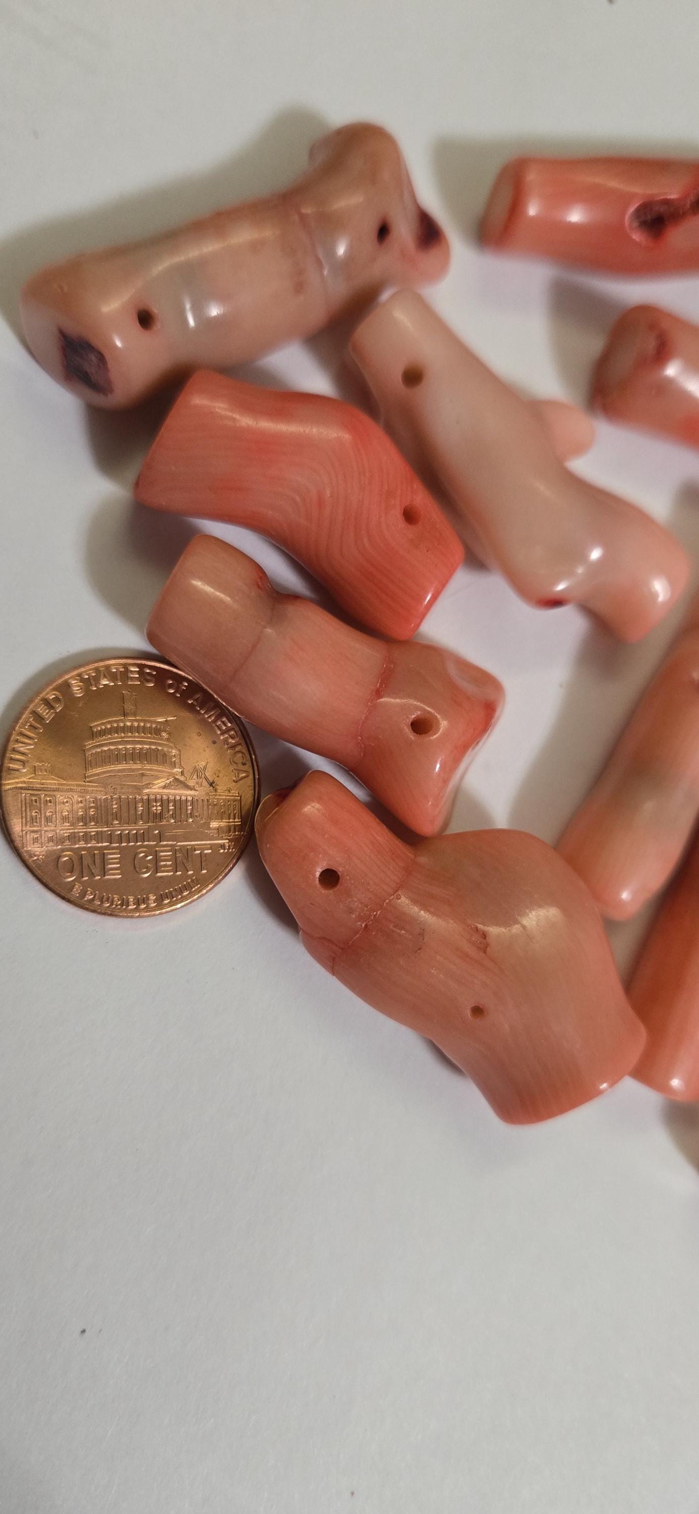 5 beads - Dyed salmon color bamboo branch coral beads - irregular stick branch shape beads - GM162