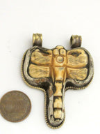 Tibetan silver carved Dragonfly bone pendant with reverse side Lotus flower carving repousse - PM345K