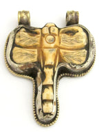 Tibetan silver carved Dragonfly bone pendant with reverse side Lotus flower carving repousse - PM345K