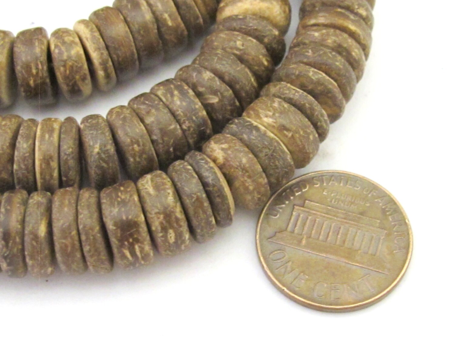 1 Full Strand - 15 inches Natural brown rondelle heishi donut coconut beads 10 mm size - NB131