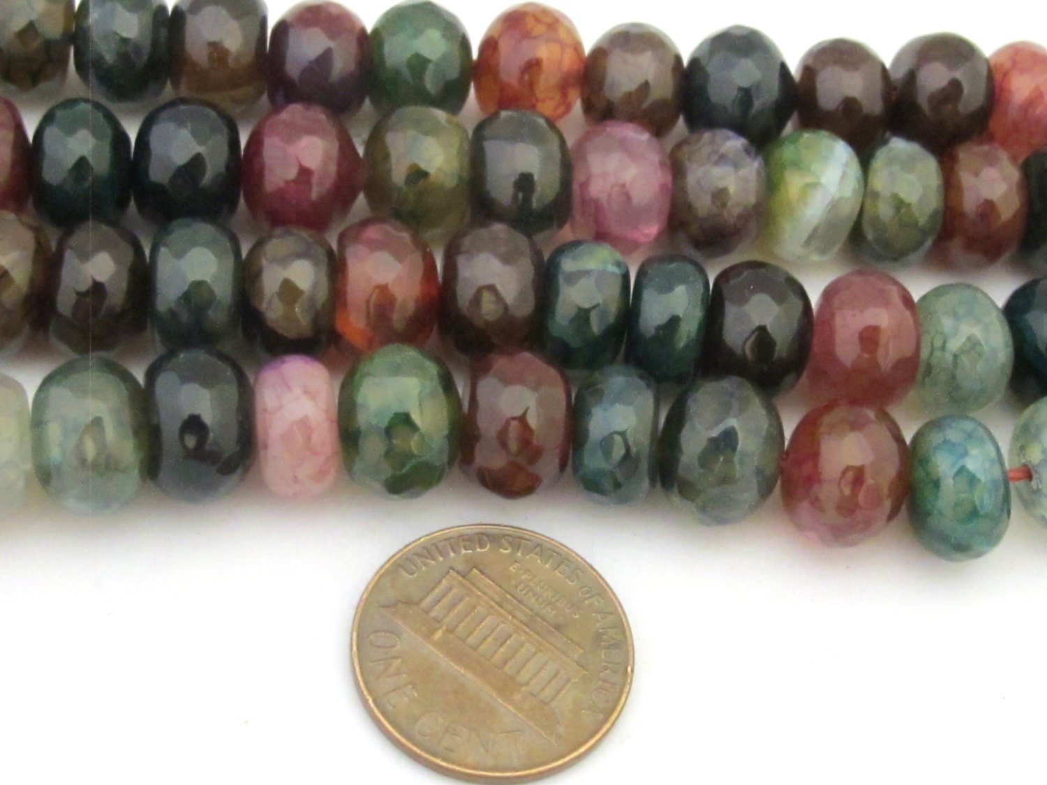 20 BEADS - Faceted abacus fire agate colorful gemstone beads 10mm - GM361