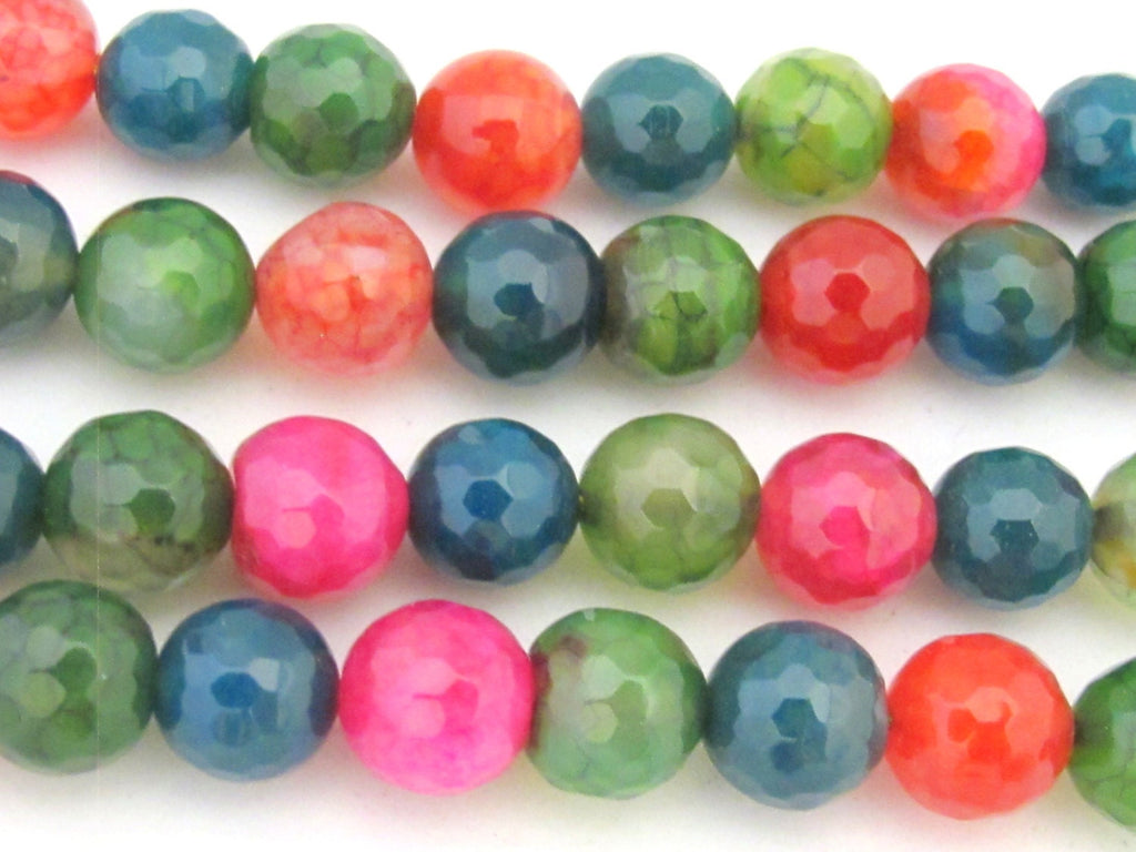 15 BEADS - Faceted round fire agate colorful gemstone beads 10mm - GM363