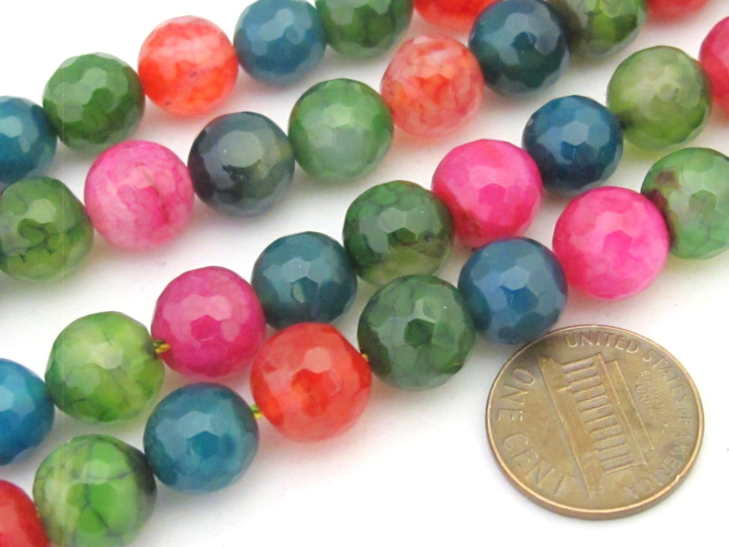 15 BEADS - Faceted round fire agate colorful gemstone beads 10mm - GM363