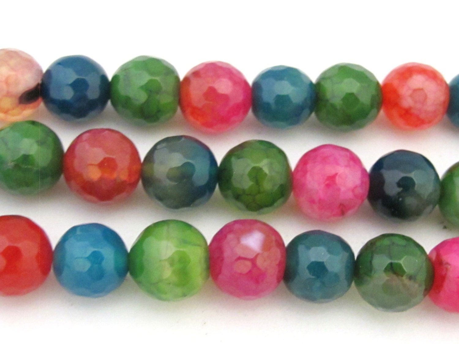 15 BEADS - Faceted round fire agate colorful gemstone beads 10mm - GM363