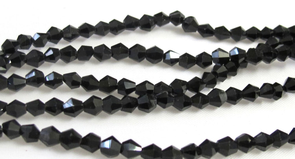 1 Full strand - 16 inches Faceted bicone AB black glass crystal beads 4 mm size - AB030