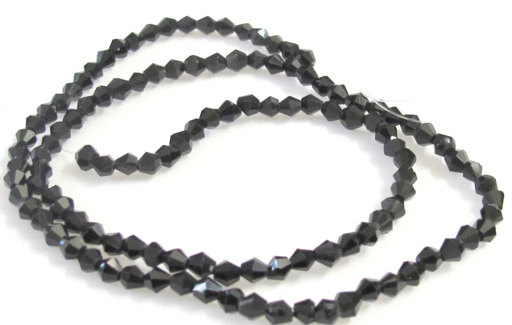 1 Full strand - 16 inches Faceted bicone AB black glass crystal beads 4 mm size - AB030