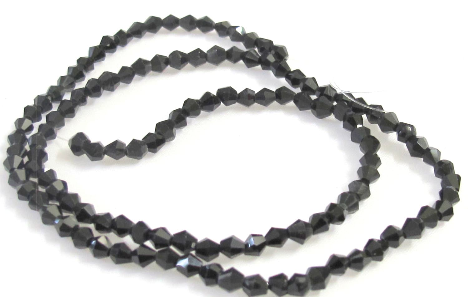 1 Full strand - 16 inches Faceted bicone AB black glass crystal beads 4 mm size - AB030