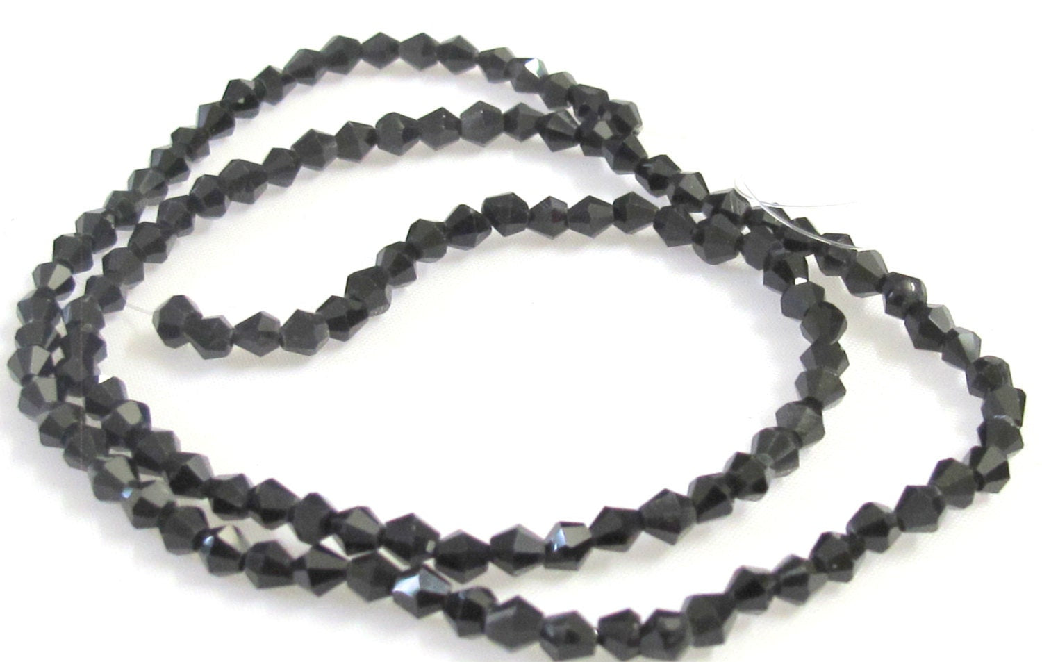 1 Full strand - 16 inches Faceted bicone AB black glass crystal beads 4 mm size - AB030