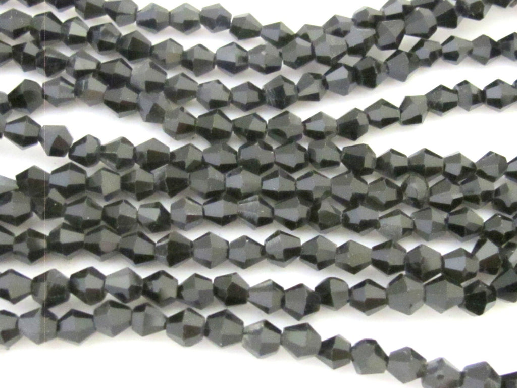 1 Full strand - 16 inches Faceted bicone AB black glass crystal beads 4 mm size - AB030