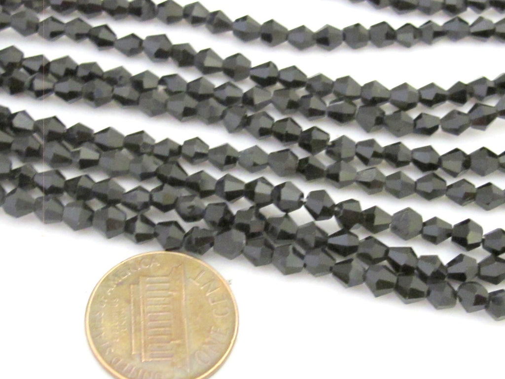 1 Full strand - 16 inches Faceted bicone AB black glass crystal beads 4 mm size - AB030