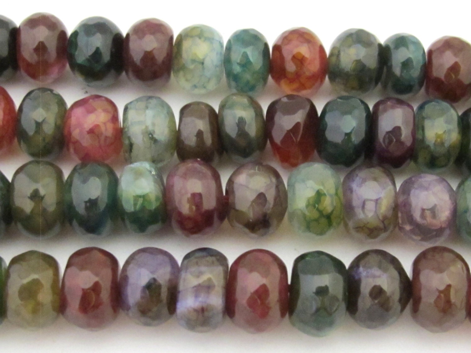 20 BEADS - Faceted abacus fire agate colorful gemstone beads 10mm - GM361