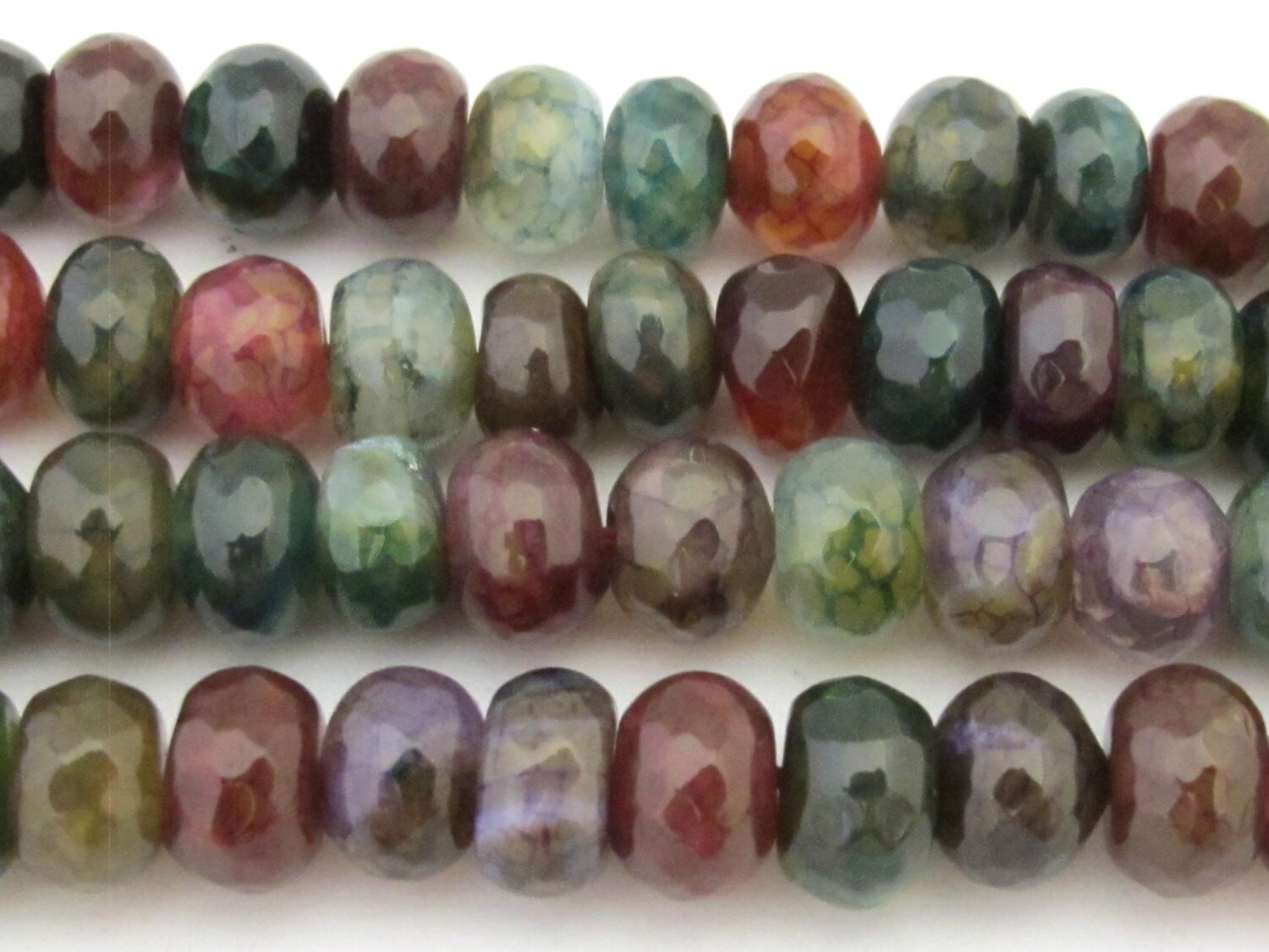 20 BEADS - Faceted abacus fire agate colorful gemstone beads 10mm - GM361