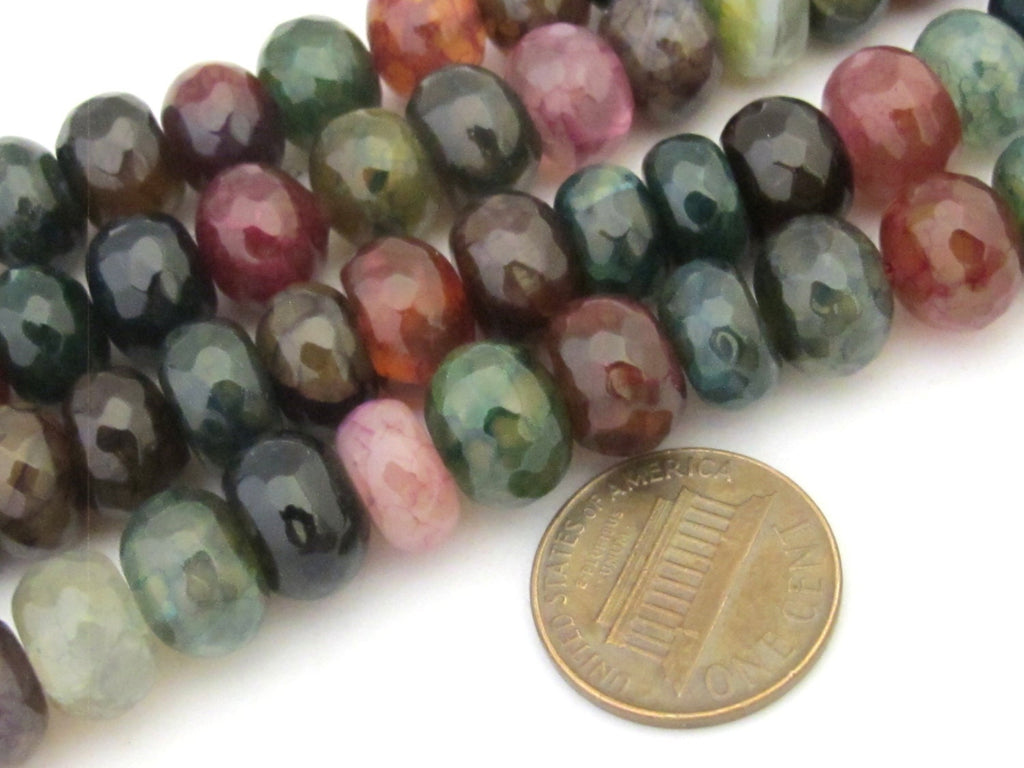 20 BEADS - Faceted abacus fire agate colorful gemstone beads 10mm - GM361