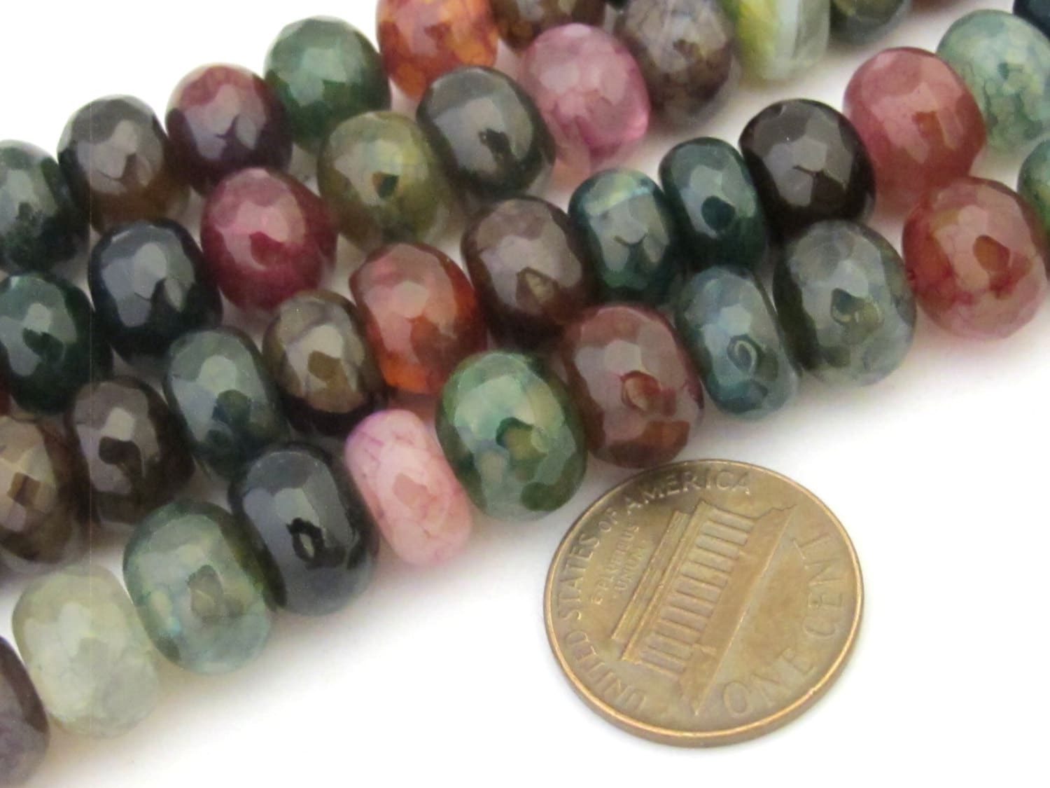20 BEADS - Faceted abacus fire agate colorful gemstone beads 10mm - GM361