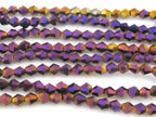 1 Full strand - 16 inches Faceted bicone AB purple titanium color crystal glass beads 4 mm size - AB032