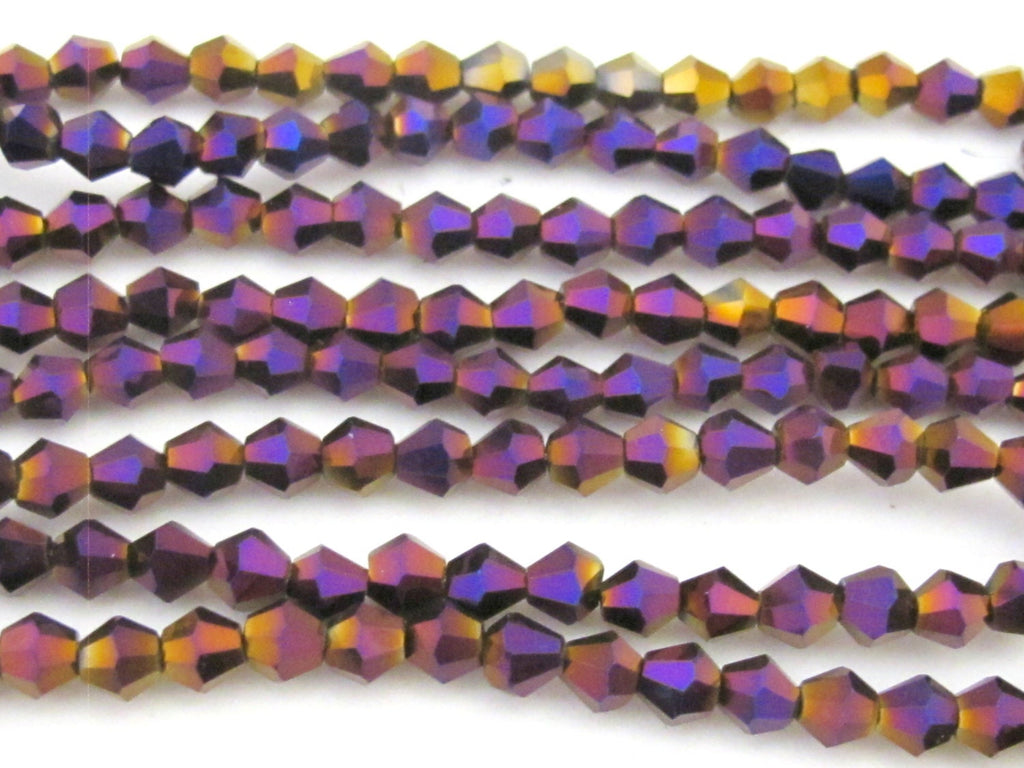1 Full strand - 16 inches Faceted bicone AB purple titanium color crystal glass beads 4 mm size - AB032
