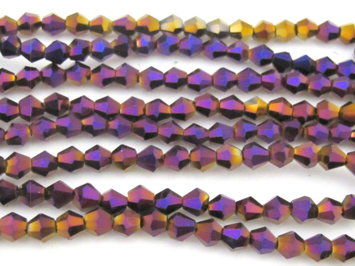 1 Full strand - 16 inches Faceted bicone AB purple titanium color crystal glass beads 4 mm size - AB032