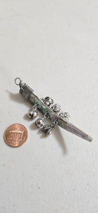 Beautiful Paua abalone Shell tribal design horn tooth shape pendant with bell charms- SP032B