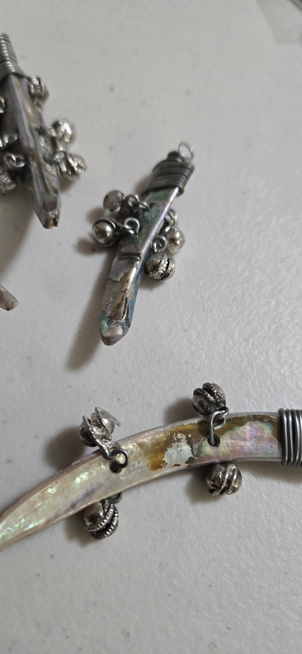 Beautiful Paua abalone Shell tribal design horn tooth shape pendant with bell charms- SP032B