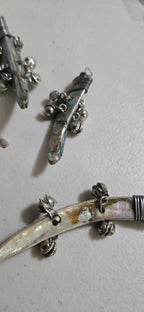 Beautiful Paua abalone Shell tribal design horn tooth shape pendant with bell charms- SP032B