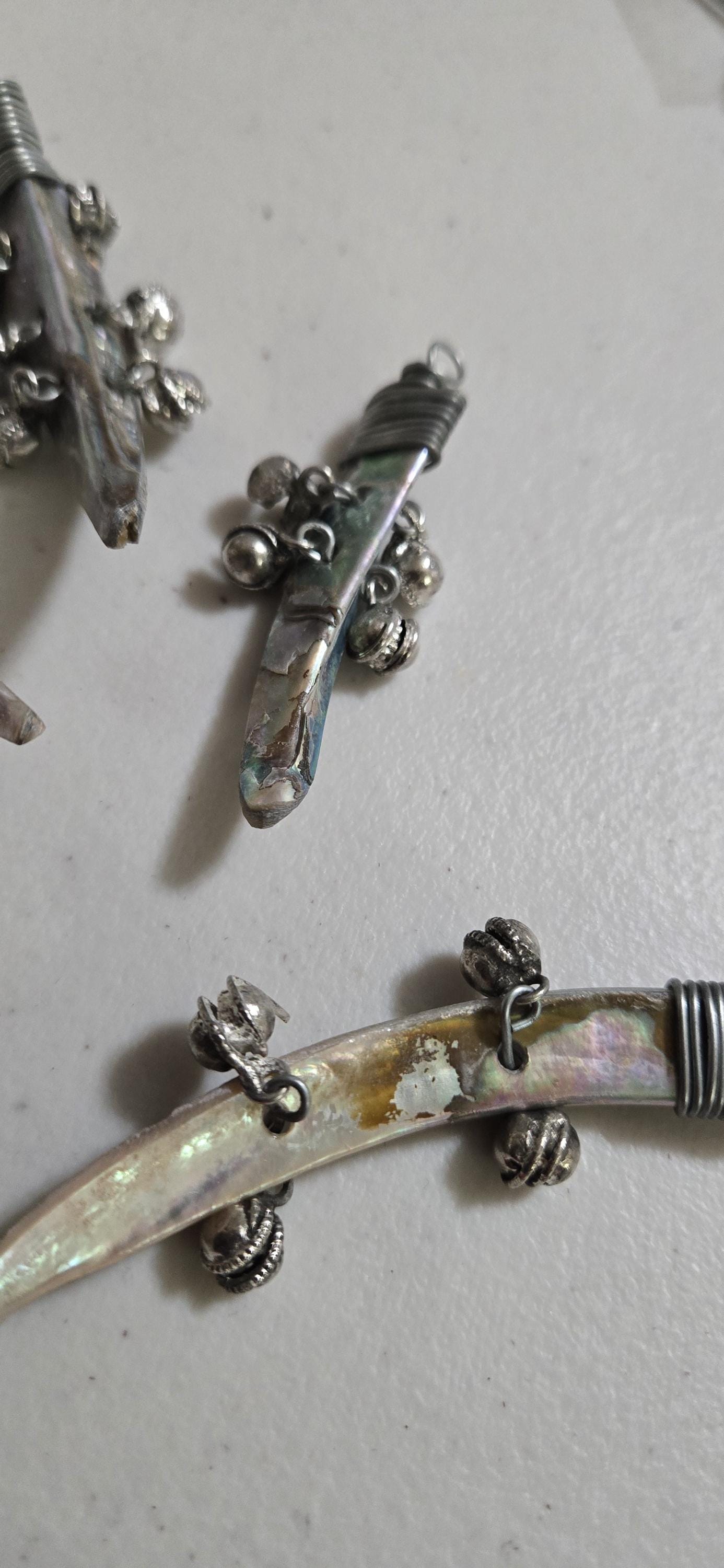 Beautiful Paua abalone Shell tribal design horn tooth shape pendant with bell charms- SP032B