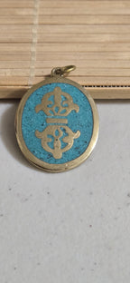 1 PENDANT - Tibetan vajra symbol brass pendant from Nepal - PM449