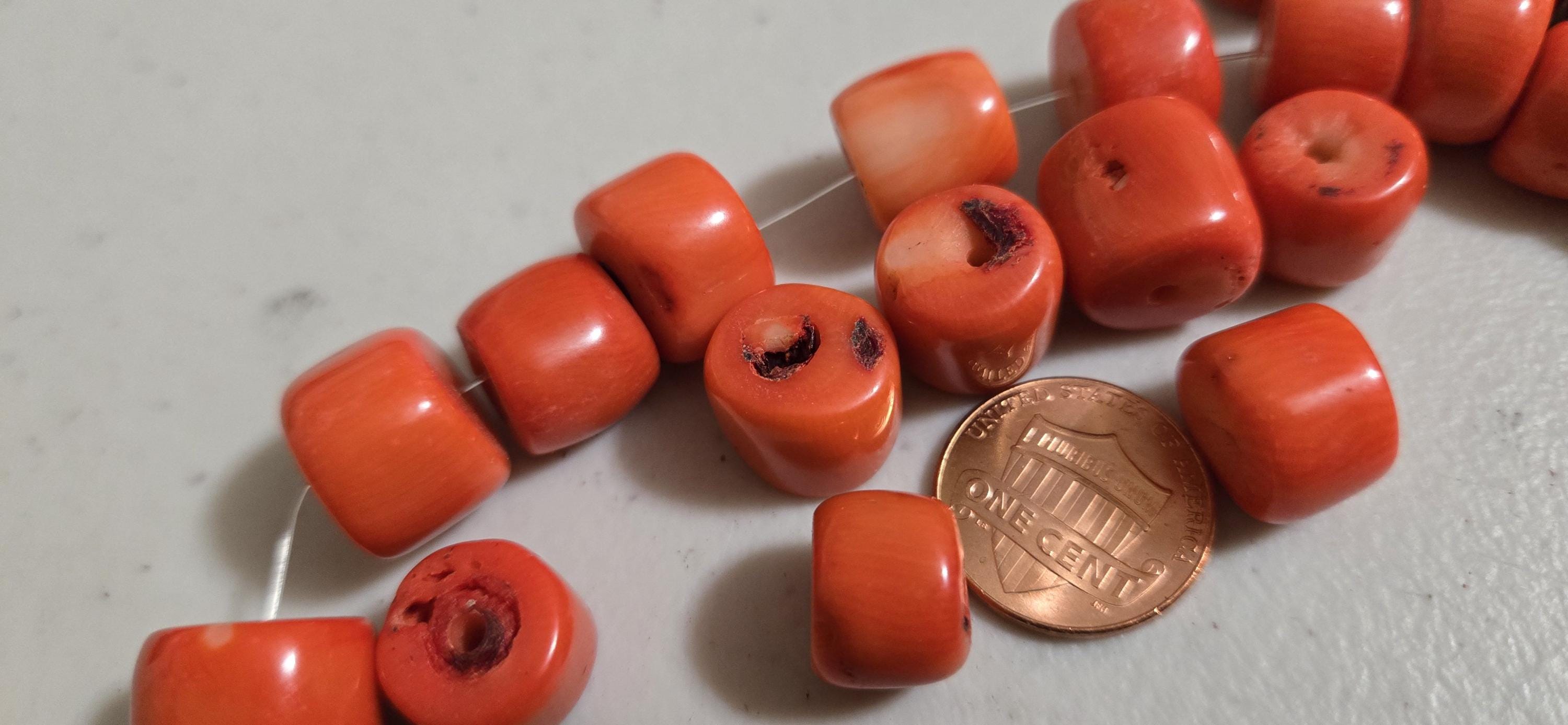 4 Beads - Salmon orange color vintage bamboo coral beads - GM034B
