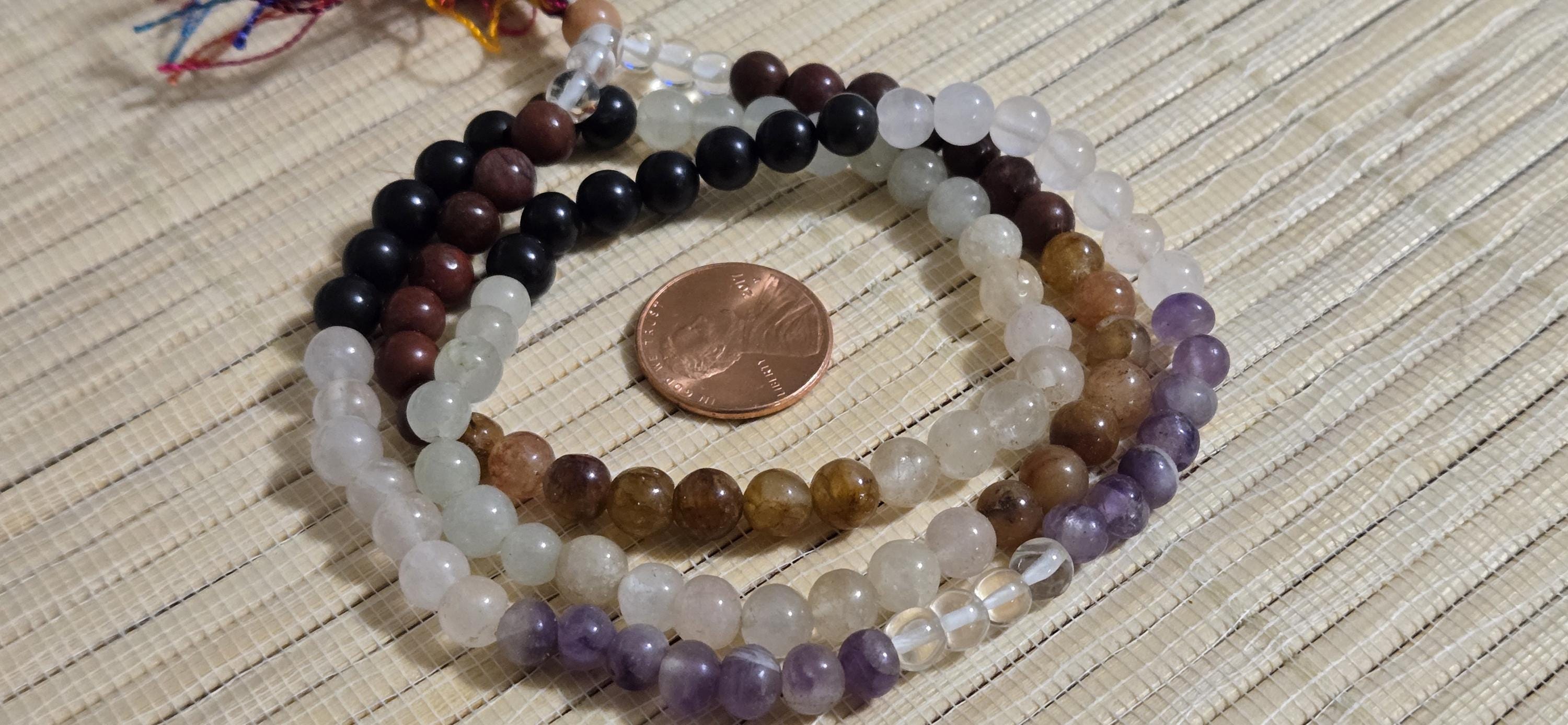 108 beads - chakra mala beads agate quartz amethyst mix gemstone beads mala making supplies - 6 mm from Nepal - ML085K