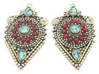 1 pendant - Ethnic arrowhead shape shield design Tibetan silver charm pendant with coral and turquoise inlay - PM346B