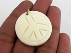 1 Pendant - White cream color recycled cattle bone peace symbol carved pendant - PB089