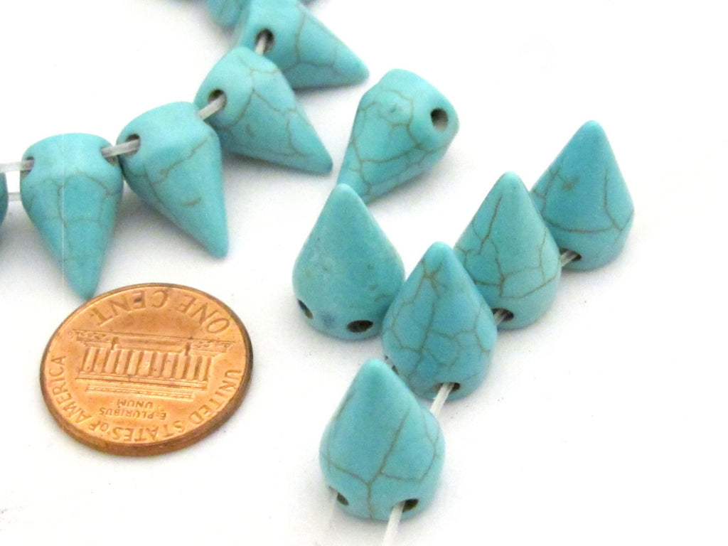 10 Beads - Turquoise color magnesite cone spike 2 hole beads - Gm369
