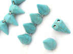 10 Beads - Turquoise color magnesite cone spike 2 hole beads - Gm369