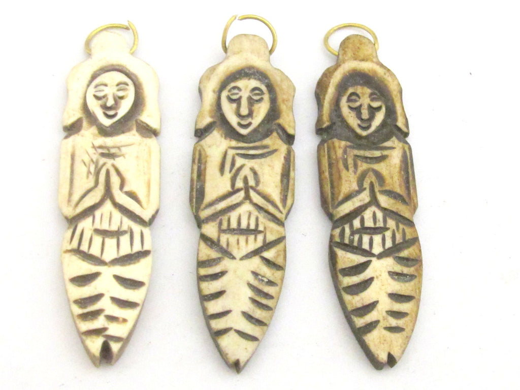 1 Pendant - Carved Mermaid prayer recycled cattle bone pendant from Nepal - PB090