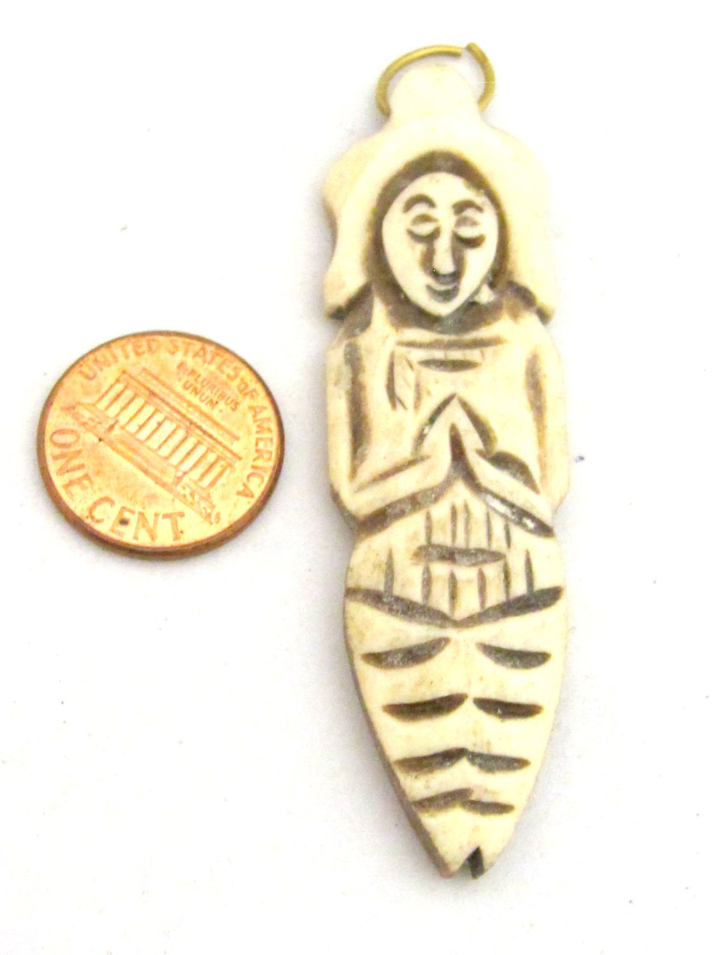 1 Pendant - Carved Mermaid prayer recycled cattle bone pendant from Nepal - PB090