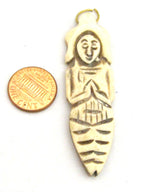 1 Pendant - Carved Mermaid prayer recycled cattle bone pendant from Nepal - PB090