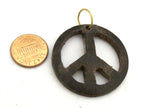 3 Pendants - Brown color natural wood carved peace symbol pendant - PB091