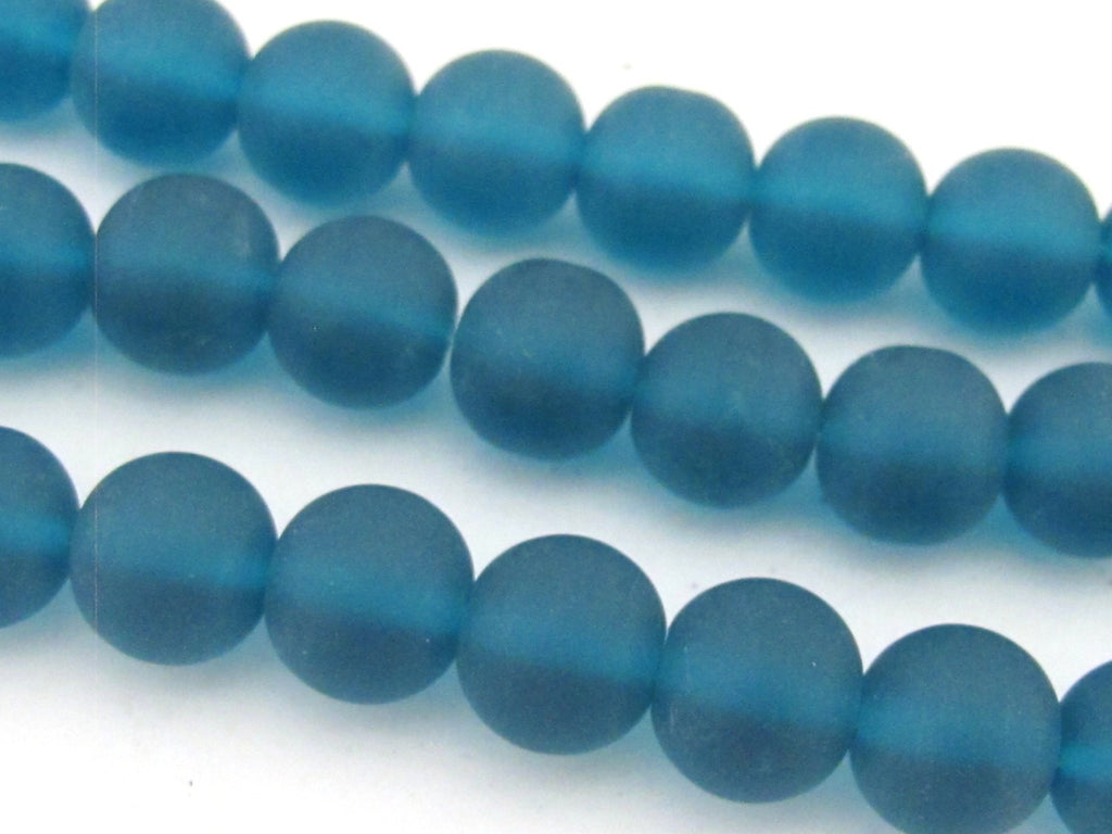 10 BEADS - Peacock Blue frosted sea glass color beads 10 mm size - AB033