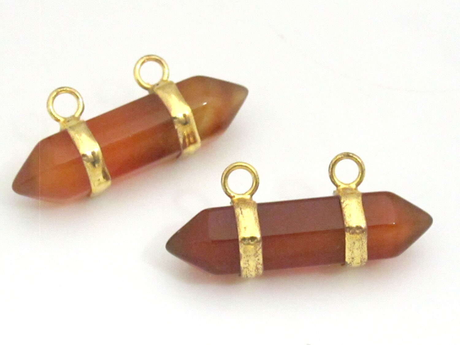 1 Pendant - Agate hexagon point pendant with double golden bail - PM327B