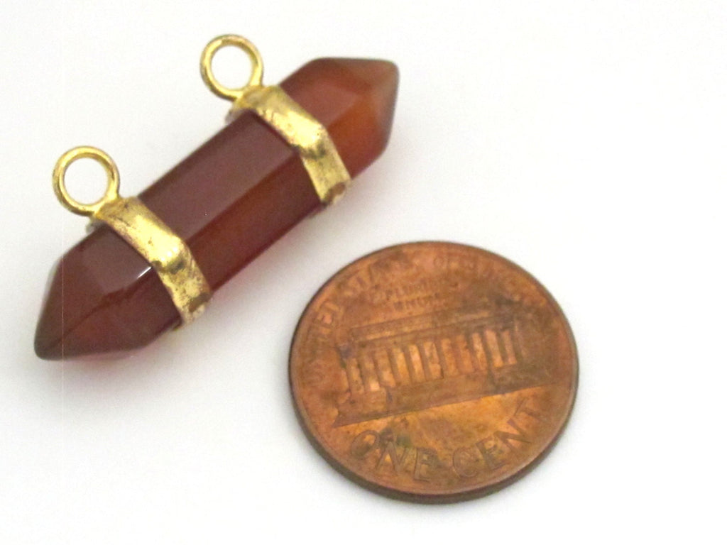 1 Pendant - Agate hexagon point pendant with double golden bail - PM327B