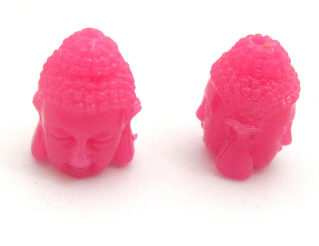 2 BEADS - Pink resin Dual sided Buddha face pendant bead 15 mm x 11 mm - BD751