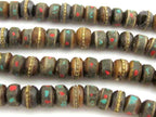 10 Beads-Rondelle shape ethnic Tibetan bone beads with turquoise coral inlay - NB136