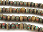10 Beads-Rondelle shape ethnic Tibetan bone beads with turquoise coral inlay - NB136