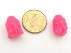 2 BEADS - Pink resin Dual sided Buddha face pendant bead 15 mm x 11 mm - BD751