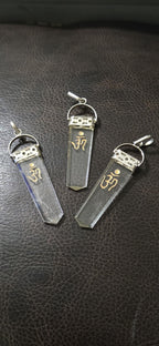 1 pendant - Clear Quartz Om symbol Point Pendant | Golden Om Symbol gemstone Pendant | Spiritual Meditation Jewelry- PM333B
