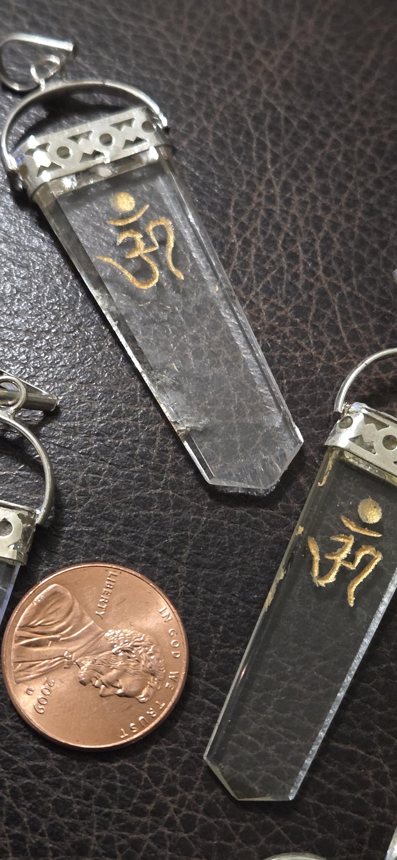 1 pendant - Clear Quartz Om symbol Point Pendant | Golden Om Symbol gemstone Pendant | Spiritual Meditation Jewelry- PM333B